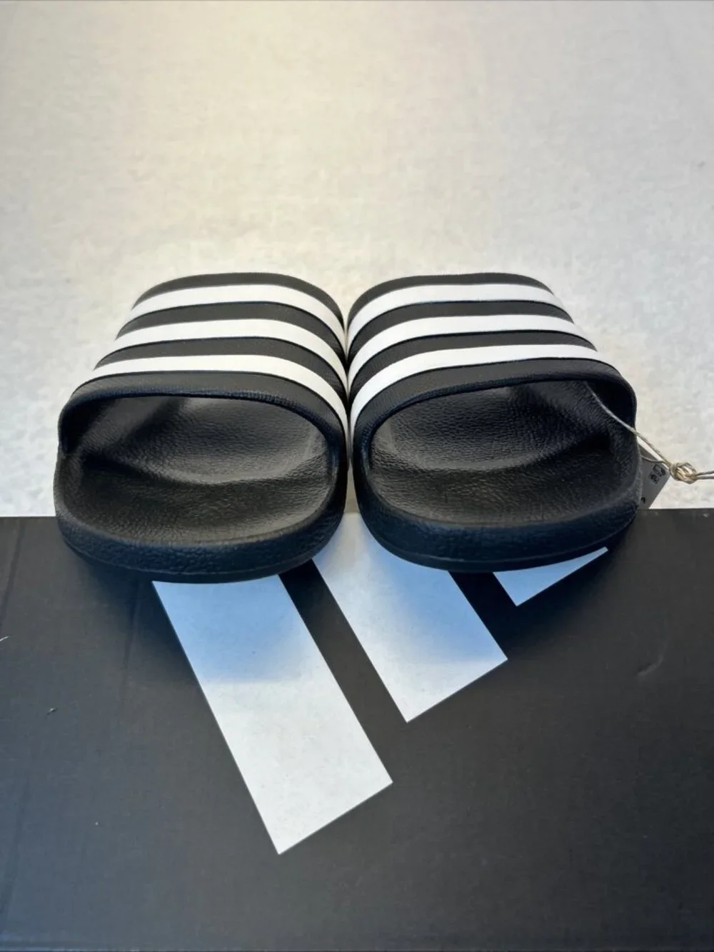 Adidas Adilette Aqua Slides Men 11 Women 12 Black/White Stripes New in Box